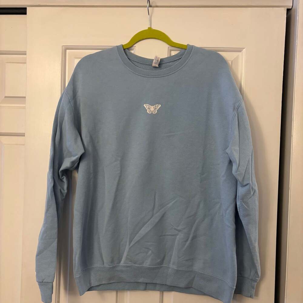 Light Blue Butterfly Jerzees Crewneck Sweatshirt,90s/Y2K style, Size Large